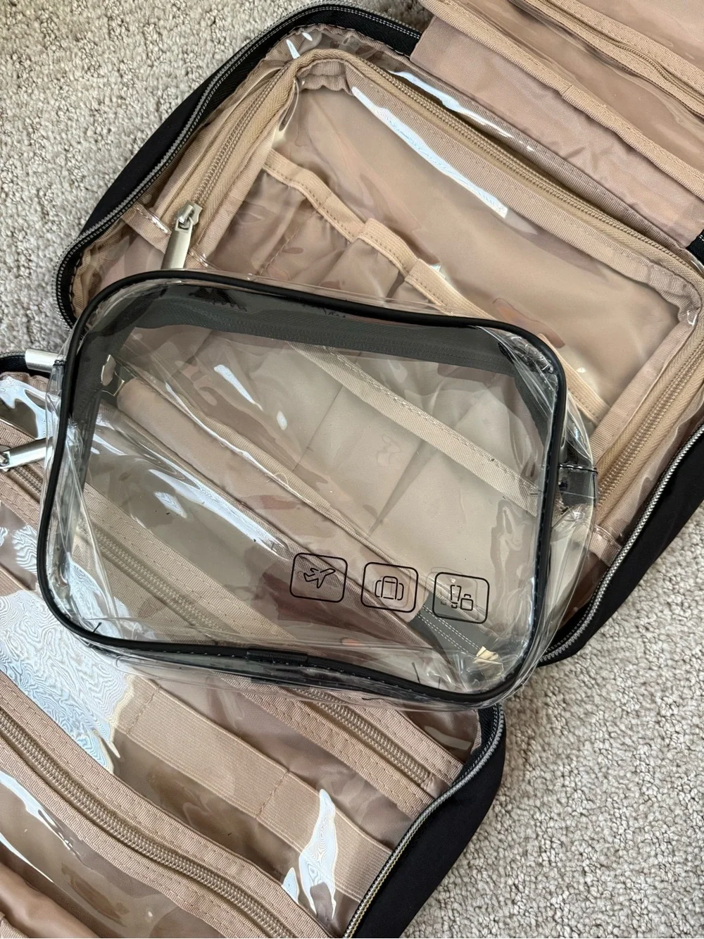 BAGSMART Black Quilted Cosmetic Travel Case with Gold Accents
